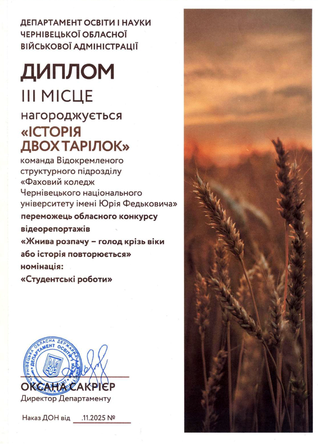 Диплом (3 місце)