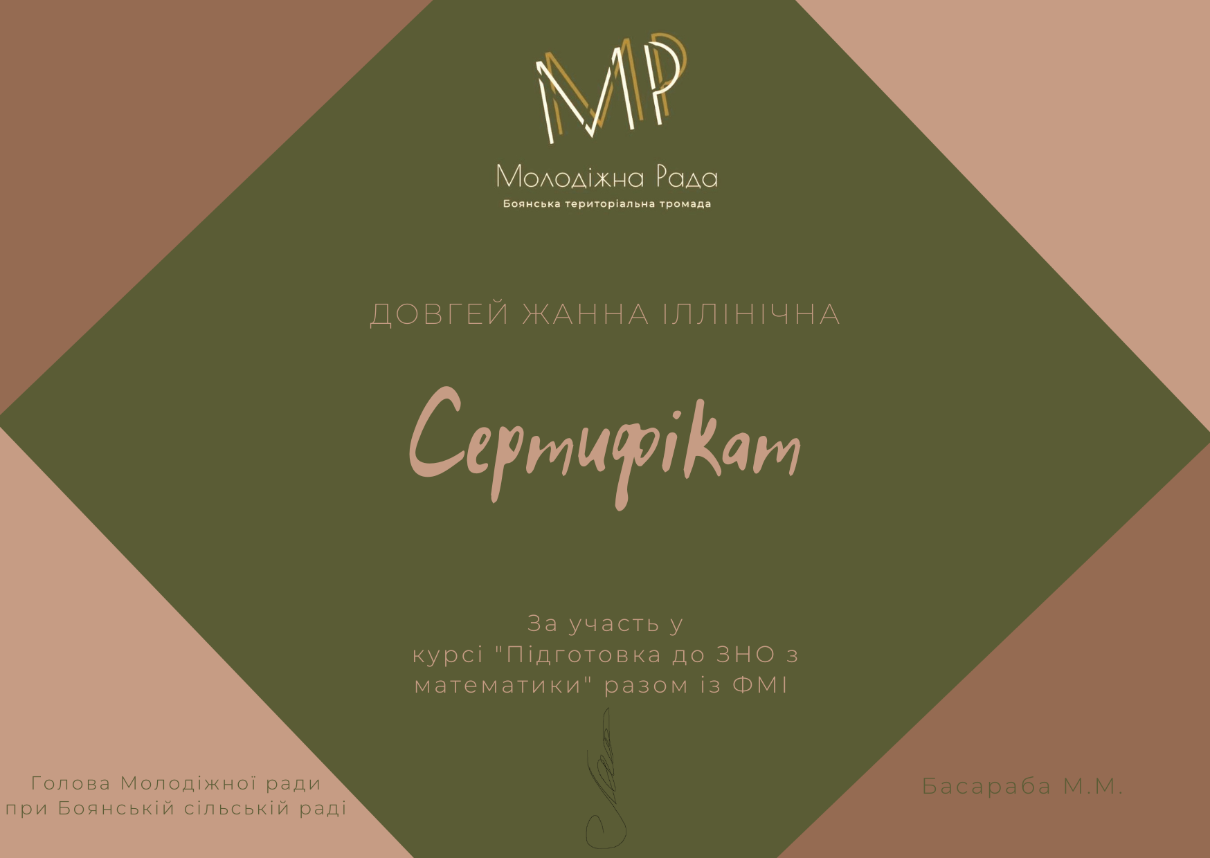 Сертифікат, Довгей Ж.І.