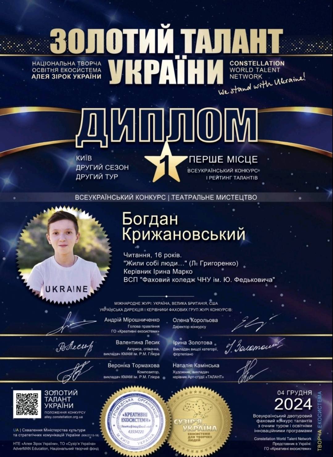 Б. Крижанівський (1 місце)