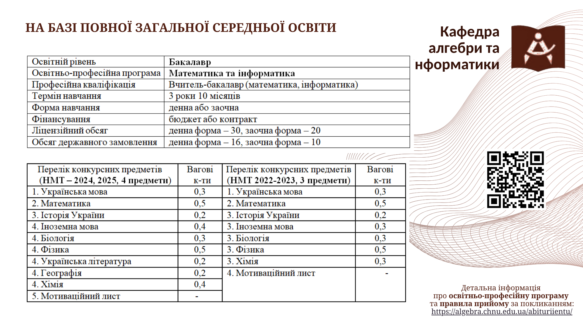 Вступ на базі диплома про повну загальну середню освіту