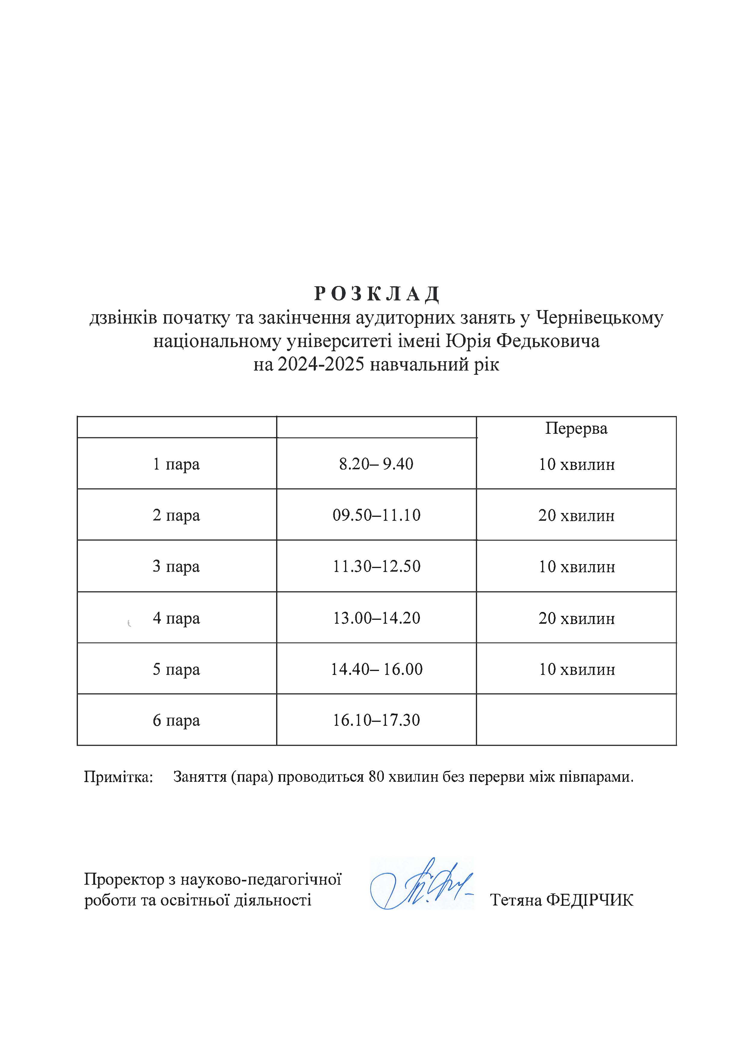 Розклад дзвінків