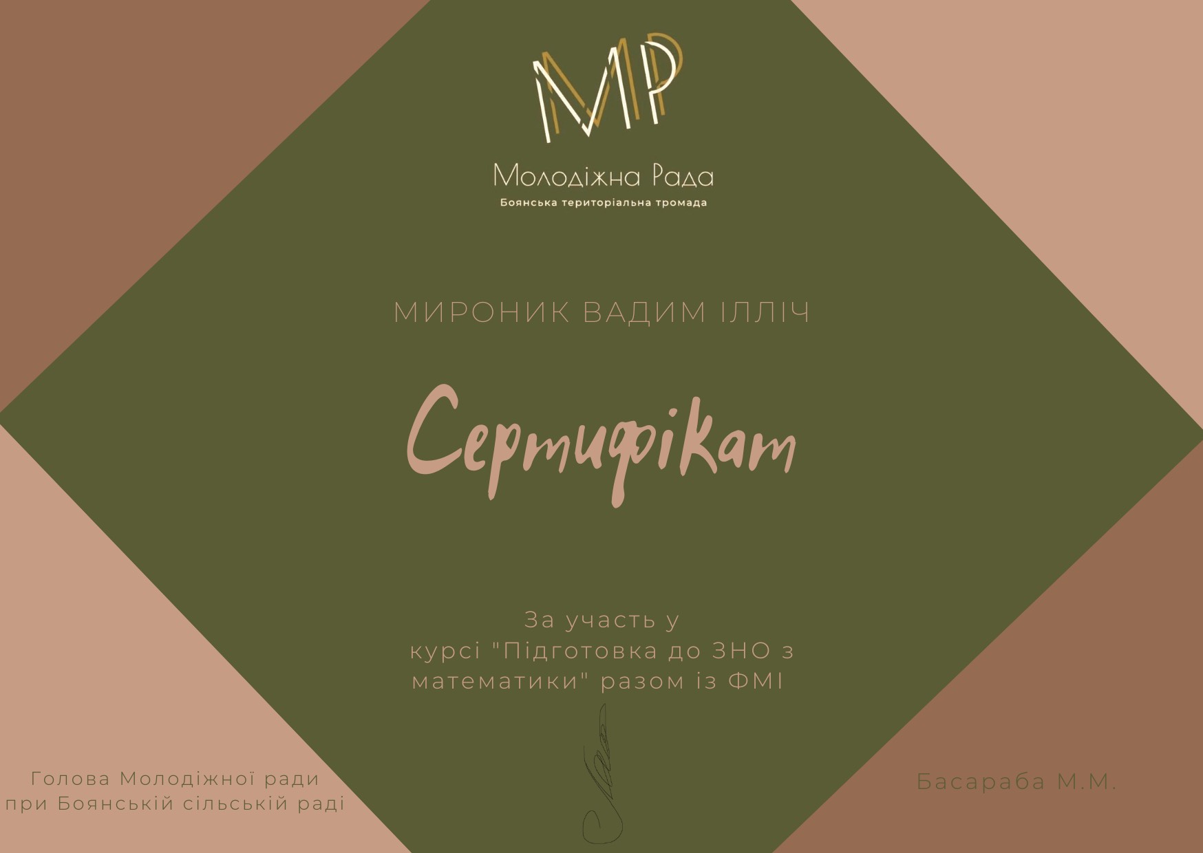 Сертифікат, Мироник В.І.