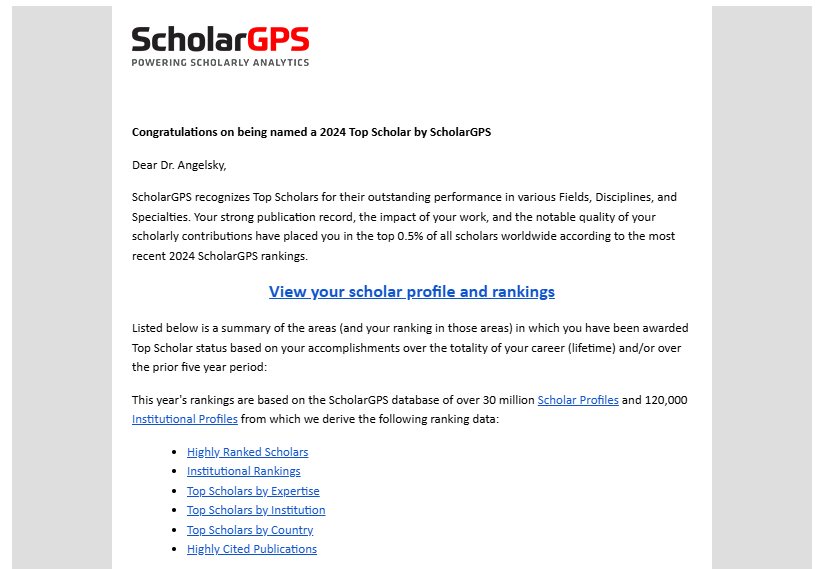  Congratulations on being named a 2024 Top Scholar by ScholarGPS