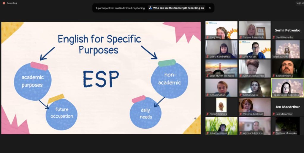 Вебінар ‘English for Specific Purposes’ американсько-українського проєкту Holistic Language Pedagogies.