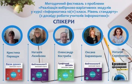 Участь викладачів та студентів у методичному фестивалі з проблеми «Реалізація вибірково-варіативних модулів у курсі «Інформатика 10(11) класи. Рівень стандарту»