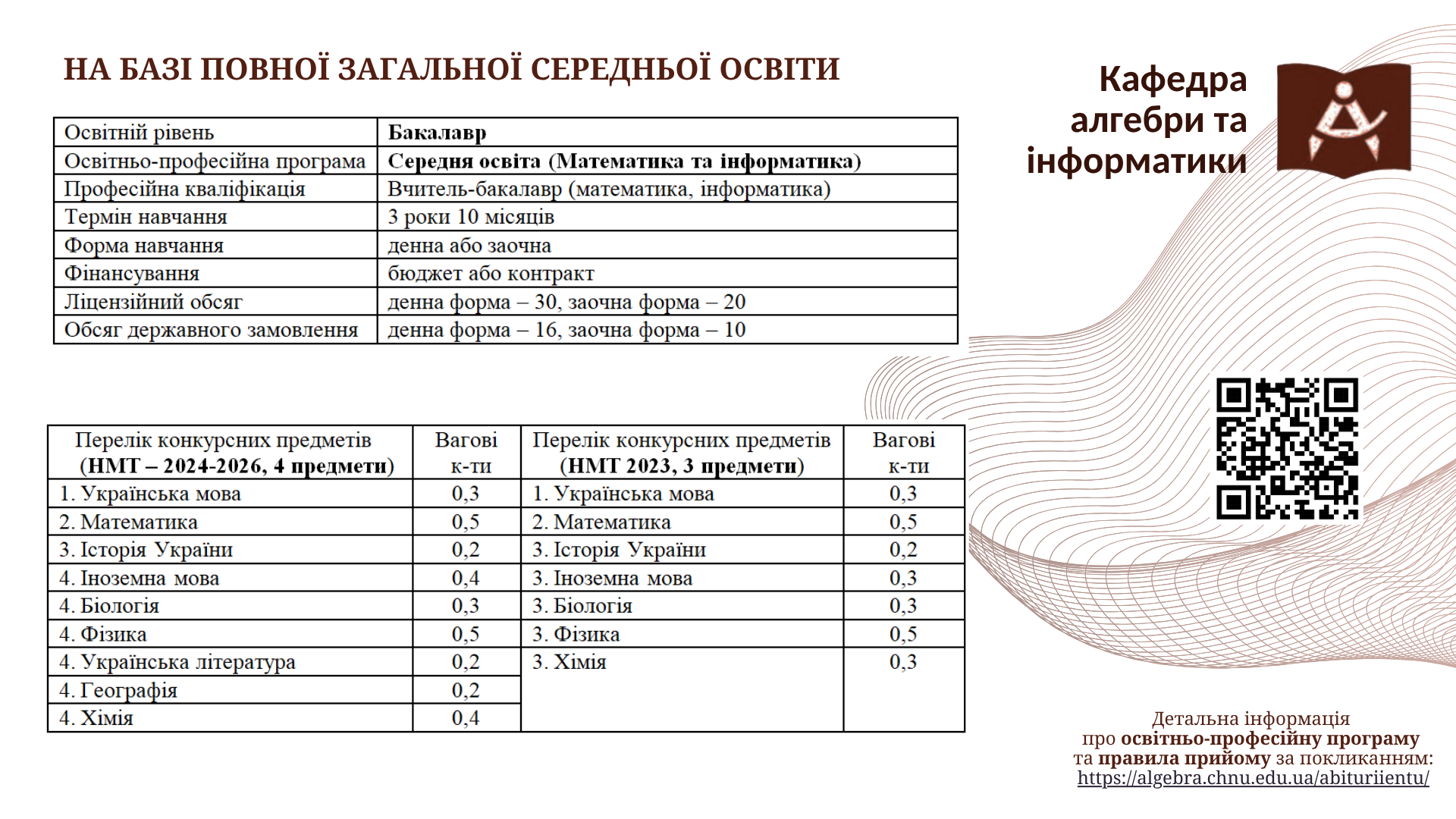 На базі ПОВНОЇ ЗАГАЛЬНОЇ СЕРЕДНЬОЇ ОСВІТИ