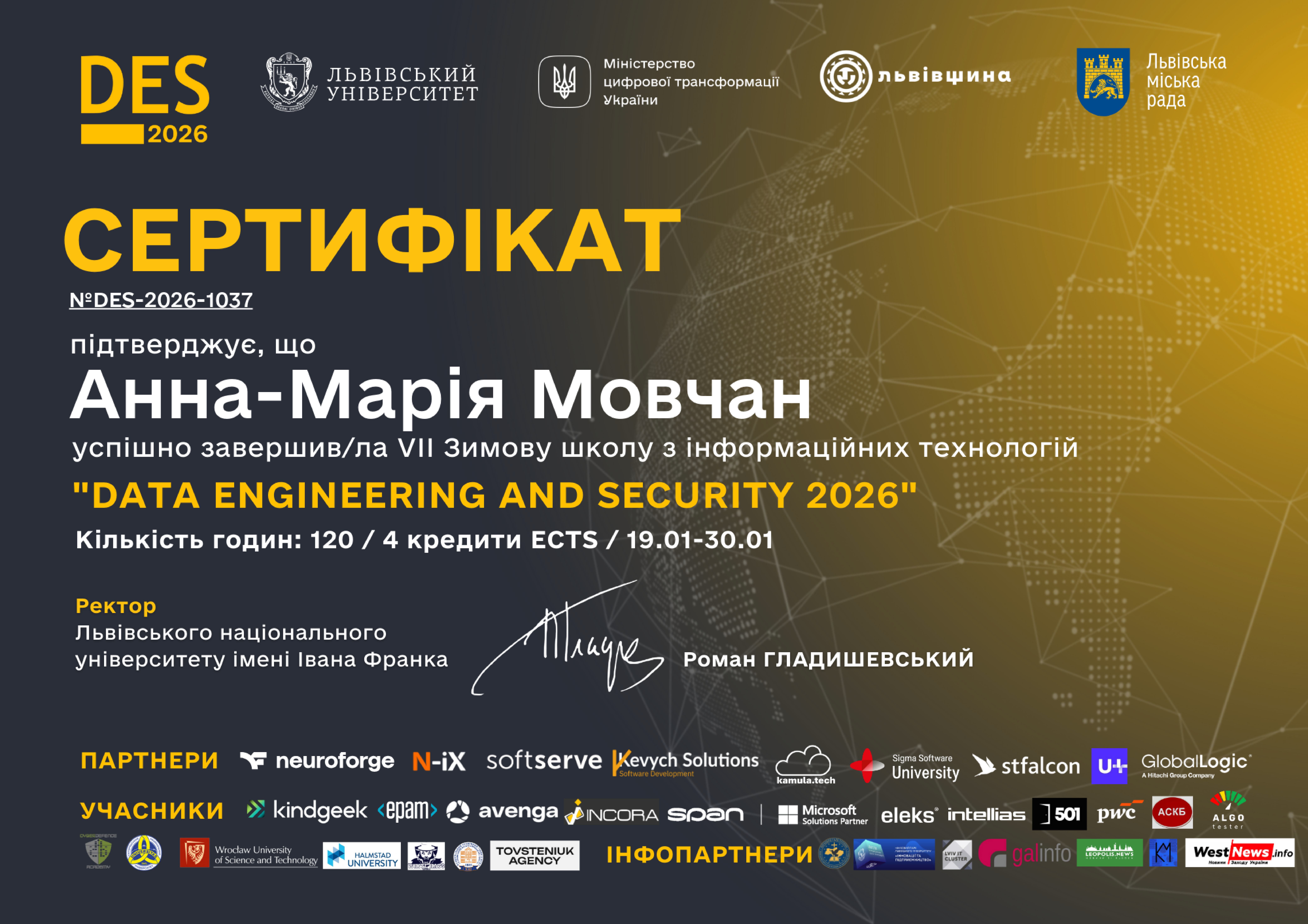 Сертифікат Анни-Марії Мовчан