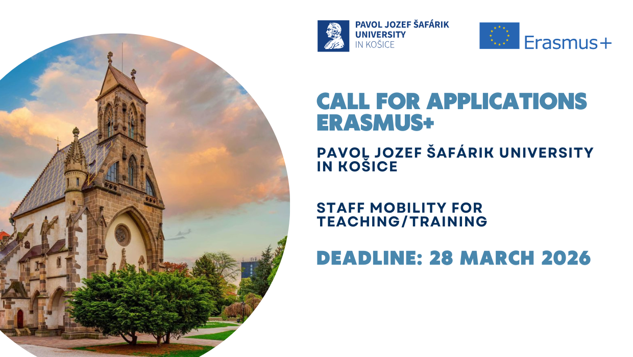 Відкрито конкурс ERASMUS+ Staff Mobility for Teaching/Training до Університету Павла Йозефа Шафарика у м. Кошице (Словаччина) на весняний семестр 2026р.