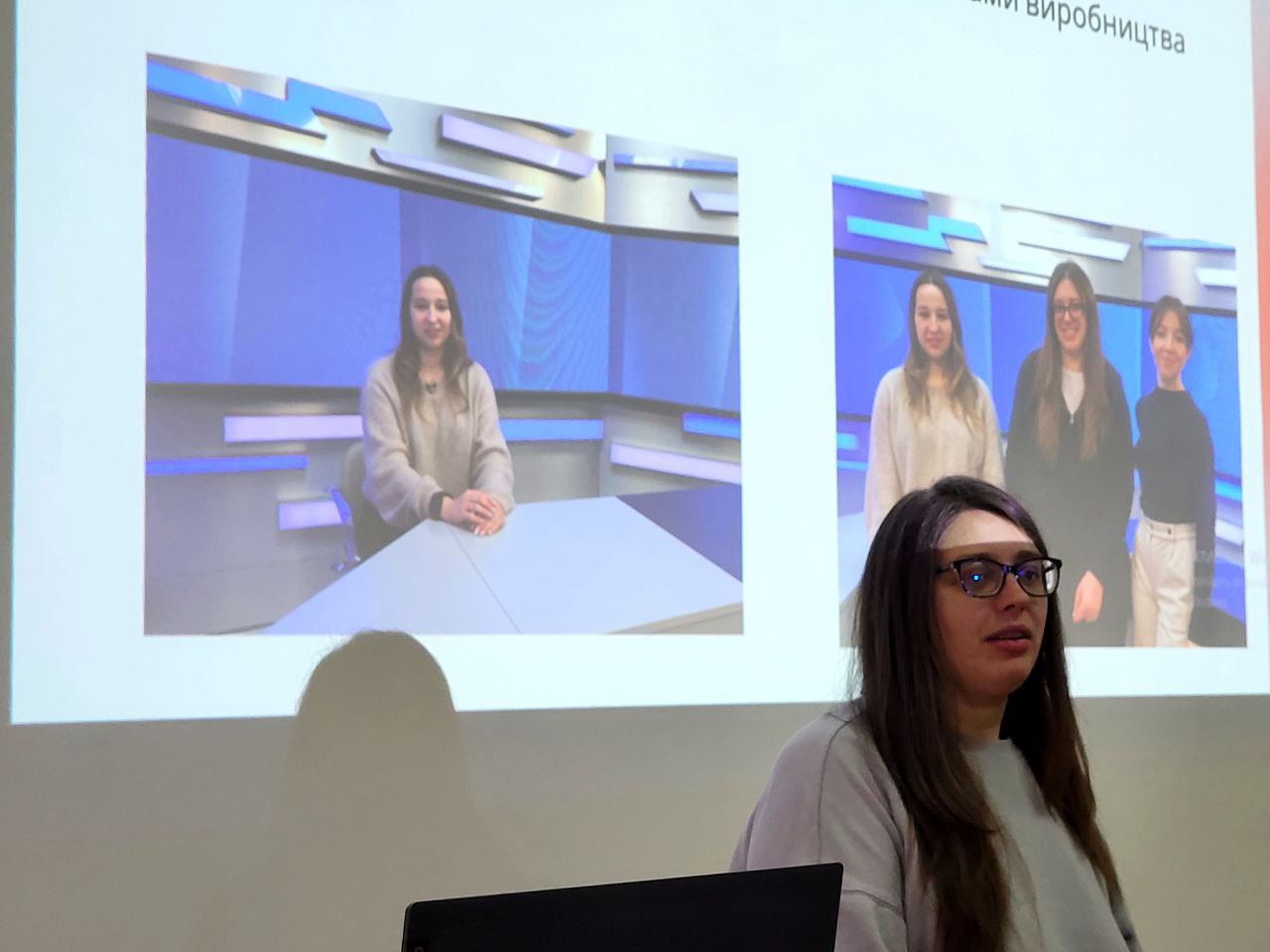 Анастасія Мельник на захисті практику про напрацювання на телеканалі "Чернівецький промінь"